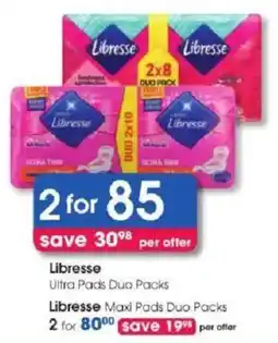 Clicks Libresse Ultra Pads Duo Packs offer