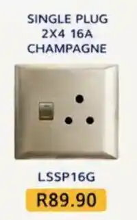 Laduma Hardware catalogue SINGLE PLUG 2X4 16A CHAMPAGNE offer
