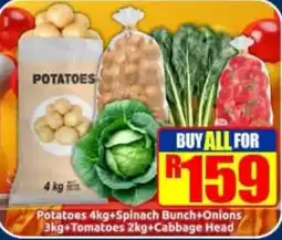 Three Star Cash and Carry Potatoes 4kg+Spinach Bunch+Onions 3kg+Tomatoes 2kg+Cabbage Head offer