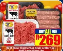 Three Star Cash and Carry Beef Stew+Heroes Braai Griller+Beef Lean Mince offer