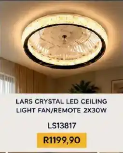 Laduma Hardware catalogue LARS CRYSTAL LED CEILING LIGHT FAN/REMOTE 2X30W offer