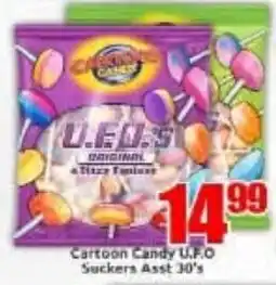 Three Star Cash and Carry Cartoon Candy U.F.O. Suckers Assorted offer