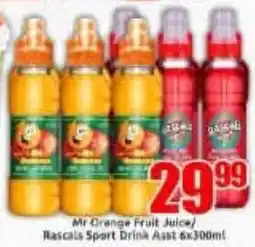 Three Star Cash and Carry Mr Orange Fruit Juice/ Rascals Sport Drink Assorted offer