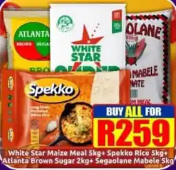 Three Star Cash and Carry White Star Maize Meal Spekko Rice Atlanta Brown Sugar SegaoLane Mabele offer
