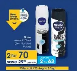 Clicks Nivea Aerosol 150 ml (Excl. Banded Packs) offer
