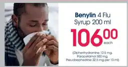 Clicks Benylin 4 Flu Syrup 200 ml offer