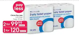 Clicks Clicks Pay Less 2-Ply Toilet Paper 18 Rolls offer