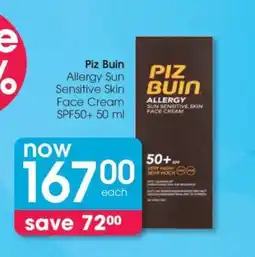 Clicks Piz Buin Allergy Sun Sensitive Skin Face Cream SPF50+ 50 ml offer