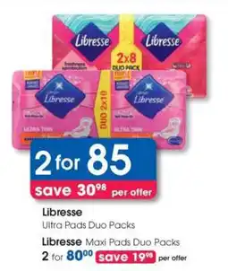Clicks Libresse Ultra Pads Duo Packs offer