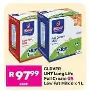 Game CLOVER UHT Long Life Full Cream OR Low Fat Milk 6 x 1 L offer