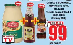 Boxer CROSSE & BLACKWELL Mayonnaise 750g, ALL GOLD Tomato Sauce 700ml & BEST COOK Chutney 460g offer