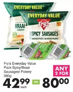 Save Fry's Everyday Value Pack Spicy/Braai Sausages/ Polony offer