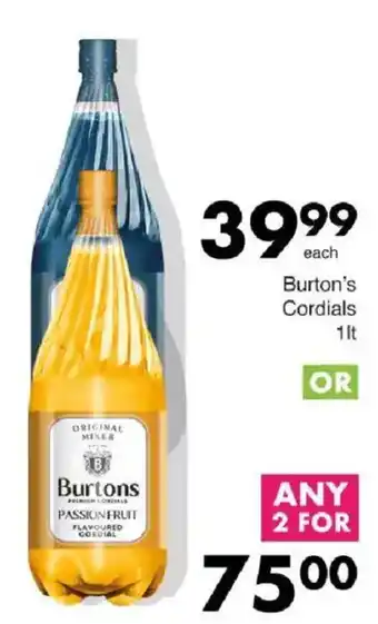 Save Burton's Cordials offer