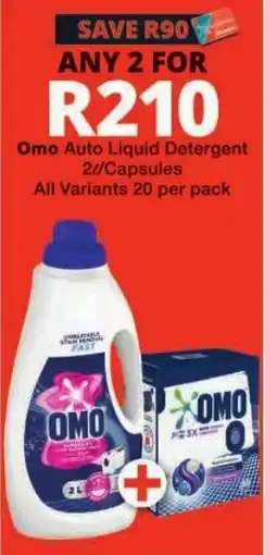 Checkers Omo Auto Liquid Detergent 2/Capsules offer