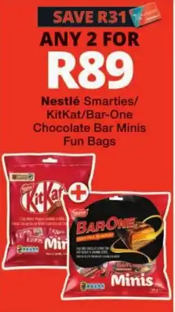 Checkers Nestlé Smarties/KitKat/Bar-One Chocolate Bar Minis Fun Bags offer