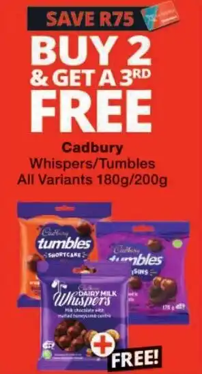 Checkers Cadbury Whispers/Tumbles offer