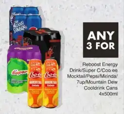 Save Hyper Reboost Energy Drink/Super C/Coo ee Mocktail/Pepsi/Mirinda/7up/Mountain Dew Cooldrink Cans offer