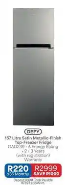 OK Furniture Defy - 157 litre satin metallic-finish top-freezer fridge dad239 offer
