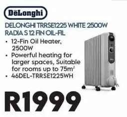 Sounds Great DeLonghi TRRSE1225 White 2500W Radias 12 Fin Oil-Fil offer