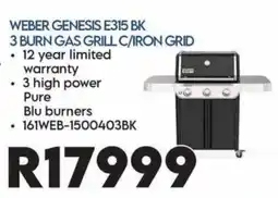 Sounds Great Weber Genesis E315 BK 3 Burn Gas Grill C/Iron Grid offer