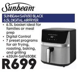 Sounds Great Sunbeam SAF650 Black 6,5L Digital Airfryer offer