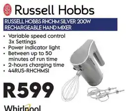 Sounds Great Russell Hobbs RHCHM Silver 200W Rechargeable Hand Mixer offer