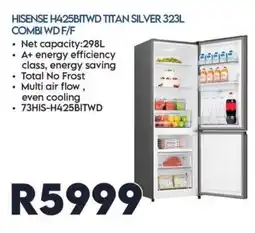 Sounds Great HISENSE H425BITWD TITAN SILVER 323L COMBI WD F/F offer