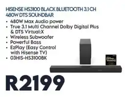 Sounds Great HISENSE HS3100 BLACK BLUETOOTH 3.1CH 480W DTS SOUND BAR offer