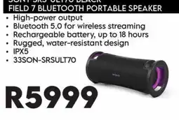 Sounds Great SONY SRS-SULT70 BLACK FIELD 7 BLUETOOTH PORTABLE SPEAKER offer