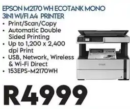 Sounds Great EPSON M2170 WH ECOTANK MONO 3IN1 WI-FI A4 PRINTER offer