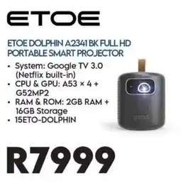 Sounds Great ETOE DOLPHIN A2341 BK FULL HD PORTABLE SMART PROJECTOR offer