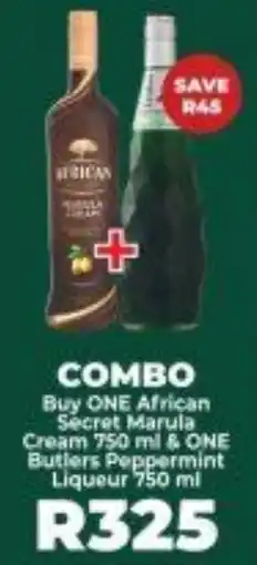Diamond Discount Liquor African Secret Marula Cream & Butlers Peppermint Liqueur offer