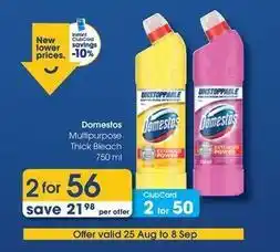 Clicks Domestos - multipurpose thick bleach offer