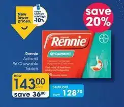Clicks Rennie - antacid 96 chewable tablets offer