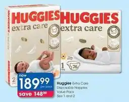 Clicks Huggies - extra care disposable nappies value pack offer