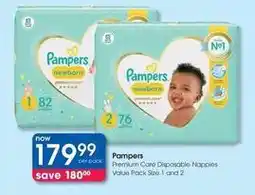 Clicks Pampers - premium care disposable nappies value pack size 1 and 2 offer