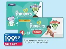 Clicks Pampers - active baby pants or disposable nappies value pack offer