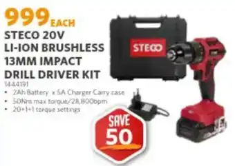 STECO 20V LI-ION BRUSHLESS 13MM IMPACT DRILL DRIVER KIT