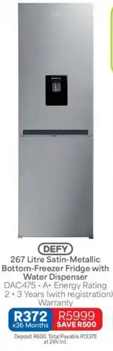 OK Furniture DEFY Satin-Metallic Bottom-Freezer Fridge with Water Dispenser offer