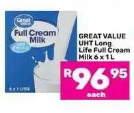 Game Great Value UHT Long Life Full Cream Milk 6 x 1 L offer