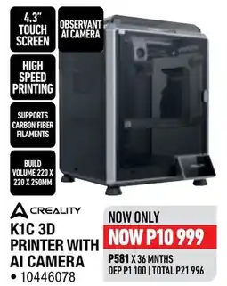 Home Corp CREALITY K1C 3D PRINTER WITH AI CAMERA offer