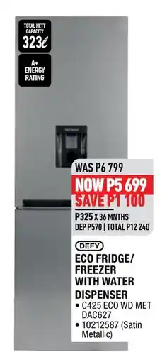 Home Corp DEFY ECO FRIDGE/FREEZER WITH WATER DISPENSER offer