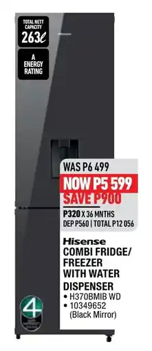 Home Corp Hisense COMBI FRIDGE/FREEZER WITH WATER DISPENSER offer