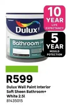 Leroy Merlin Dulux Wall Paint Interior Soft Sheen Bathroom+ White offer