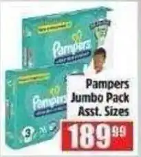 Devland Cash And Carry Pampers Jumbo Pack Assorted offer