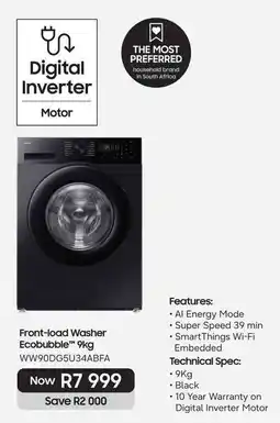 Samsung Front-load Washer Ecobubble™ 9kg offer