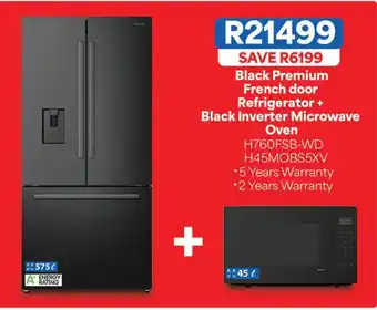 Black Premium French door Refrigerator + Black Inverter Microwave Oven