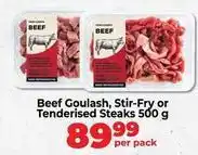 Food Lover's Market Beef goulaş, stir-fry or tenderised steaks offer