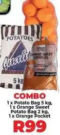 Food Lover's Market Quali - combo 1 x potato bag 5 kg, 1 x orange sweet potato bag 2 kg, 1 x orange pocket offer