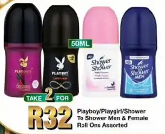 Take 'n Pay Playboy/Playgirl/Shower To Shower Men & Female Roll Ons Assorted offer